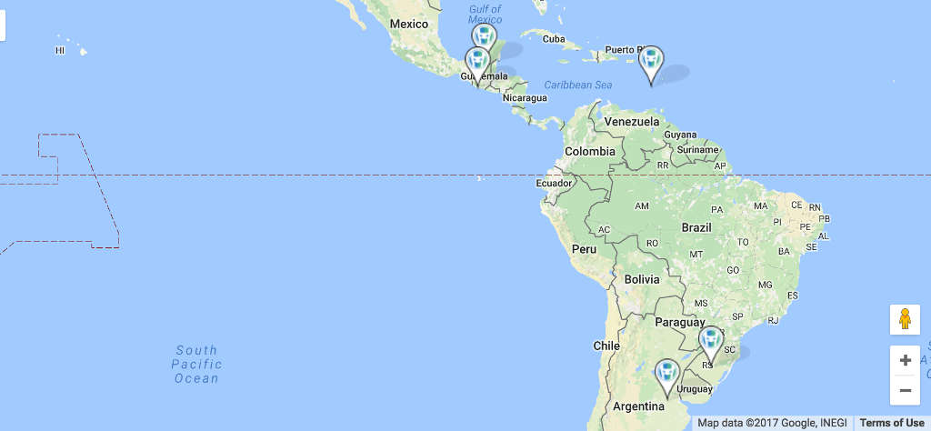 Google map of Central and South America