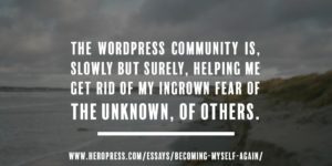 Pull Quote: The WordPress community is, slowly but surely, helping me get rid of my ingrown fear of the unknown, of others.