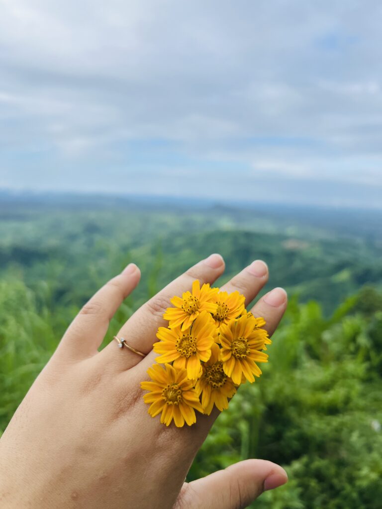 Holding beautiful yellow flowers in hand