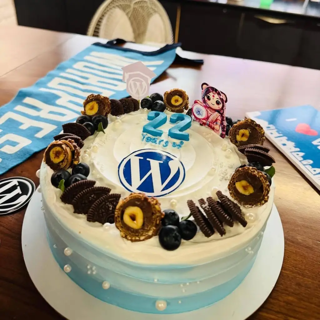 Celebration cake for 22nd anniversary of WordPress by WordPress Bhopal community.